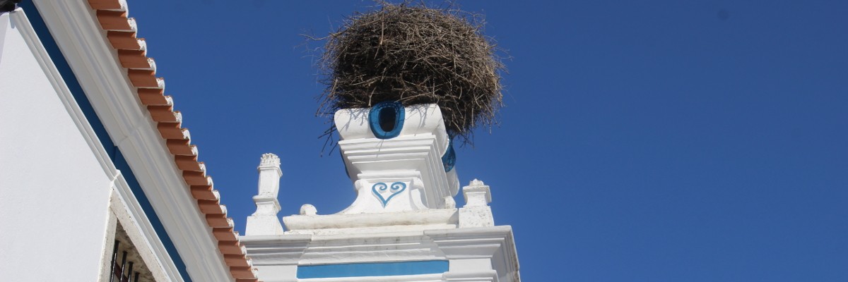 Ninho de cegonha na torre da igreja
