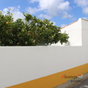 Muro de barra laranja com laranjeira