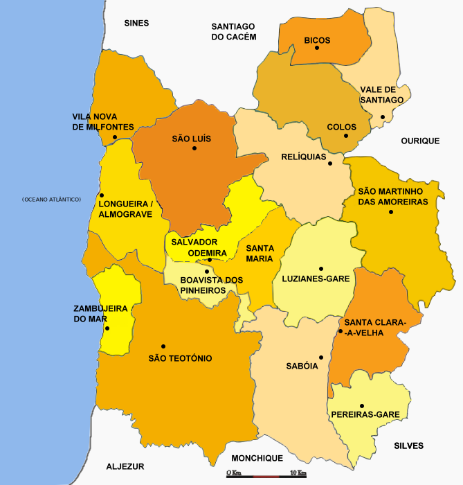 Mapa de concelho de Odemira