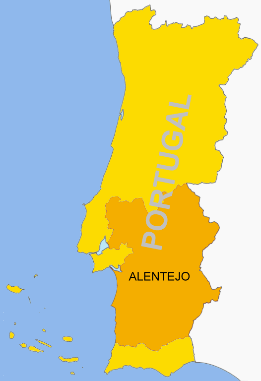 Mapa de Alentejo, região de Portugal